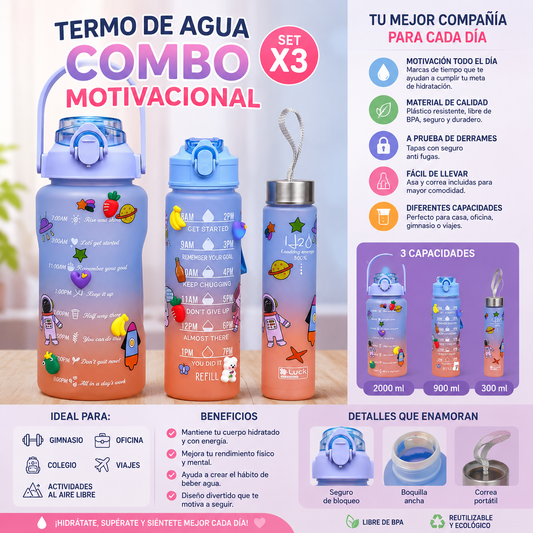 Termo De Agua Combo Motivacional Set X 3